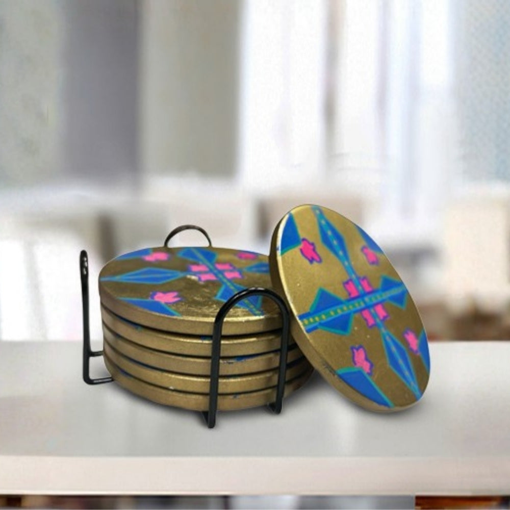 multicolor golden floral decorative coasters set of 6